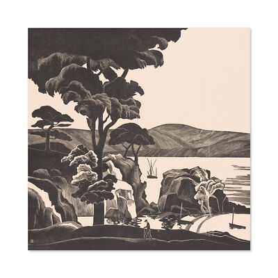 Bernard Essers Breton Bay Bäume Felsen Bw Landschaft großer Kunstdruck quadratisch 24 x 24