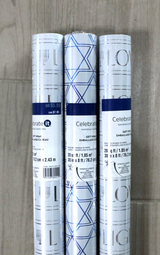 Hanukkah Gift Wrap Wrapping Paper Holiday 3-Rolls Star of David Peace Light Love - Picture 2 of 2