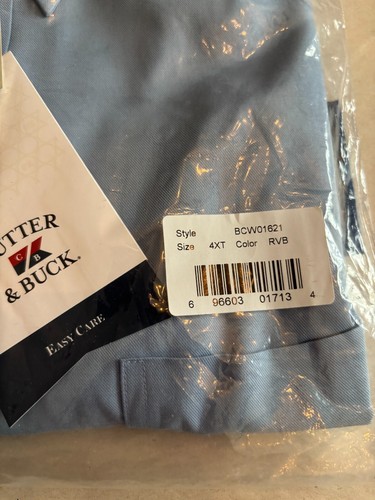 Mens Shirt Cutter & Buck Blue SS 4XT Button front & collar New in pkg - Picture 7 of 8