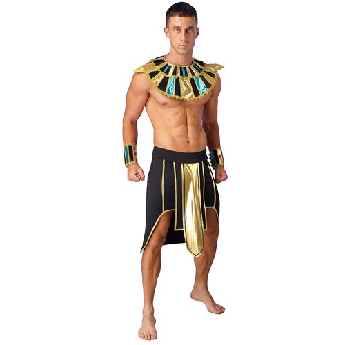 Men 5 Pcs Ancient Egypt Costume Pharaoh Cosplay Skirt Cuffs And Collar Outfit - Picture 13 of 65
