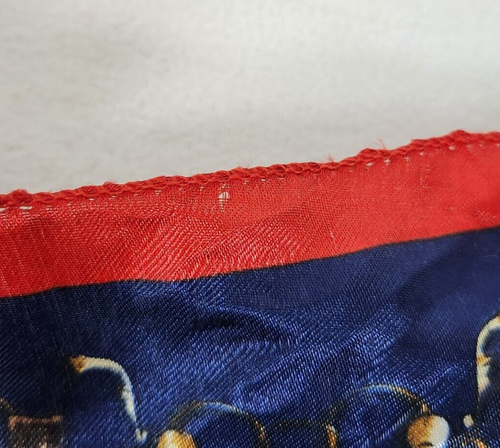 Vintage Square Women's Translucent Blue Red Gold Scarf Medallions Tassel Design - Picture 9 of 11