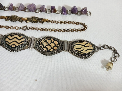 Bracelets. hammered metal, Made in India, Amethyst rocks, to the moon, vintage - Picture 10 of 15