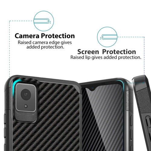 For TCL K11 Phone Case Hybrid Carbon Fiber TPU Armor Cover +Tempered Glass - Picture 11 of 12