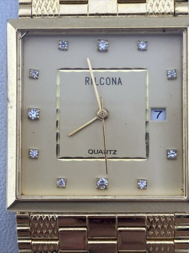 Rilcona Men 31mm Watch 18k Gold ElectroPlated Gold Dial Square 7" Bracelet- RUNS - Picture 3 of 21