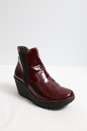 EUC Gr. 39 Fly London Yoss burgunderrote Damen-Chelsea-Boots zum Überziehen mit Keilabsatz Leder - Bild 9 von 16