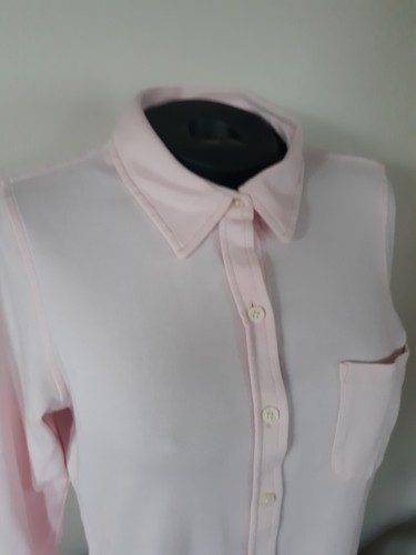 LL BEAN Pale Pink Cotton Knit Button Front Long Sleeve Top w/Pocket Ladies M