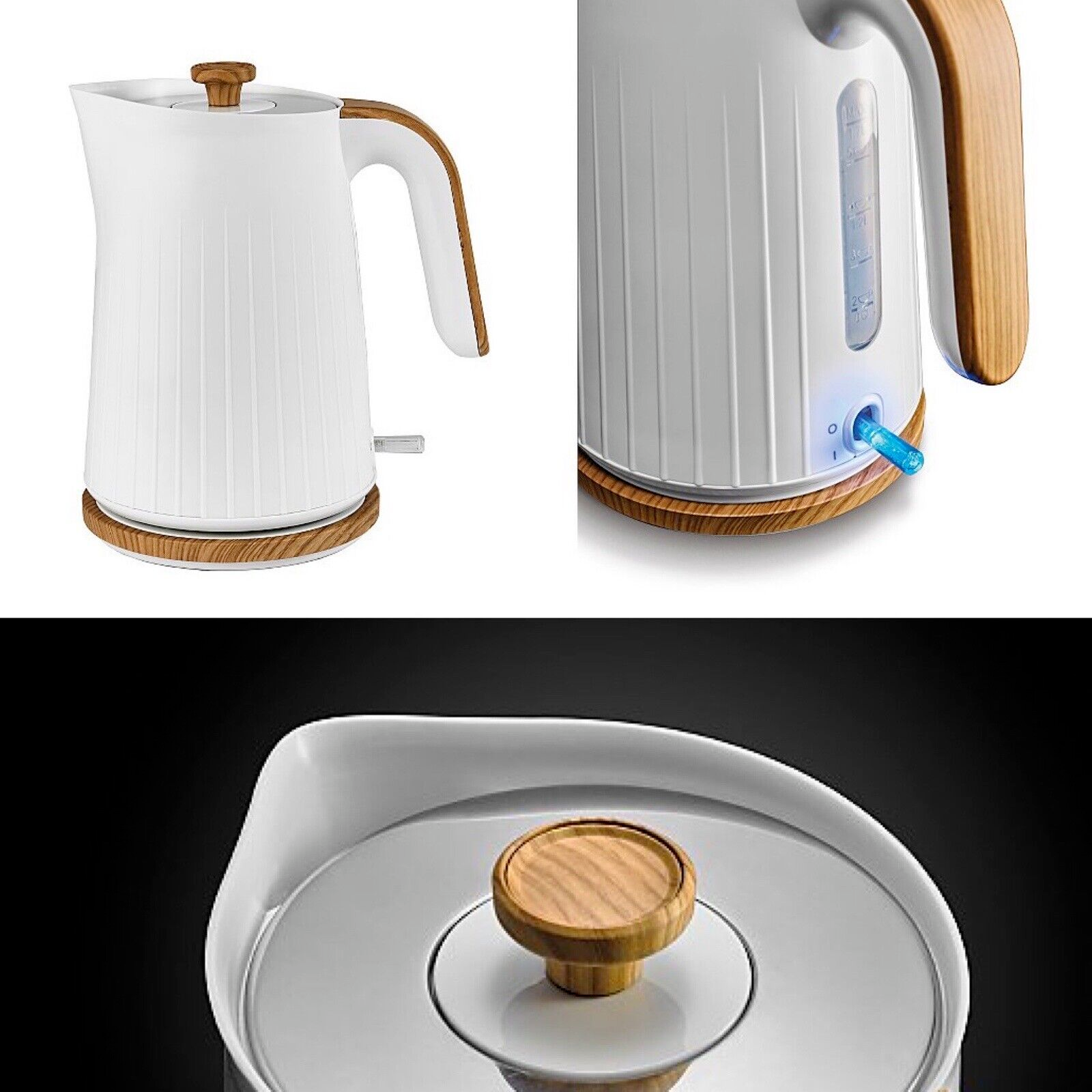 Wood Textured Scandi Kettle Toaster and Microwave Set Stylish Kitchen