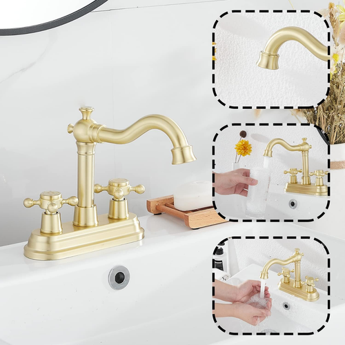 Bathroom Faucet Brushed Gold  2 Handles 4 Inches Centerset RV Bathroom Vanity Fa - Picture 5 of 9