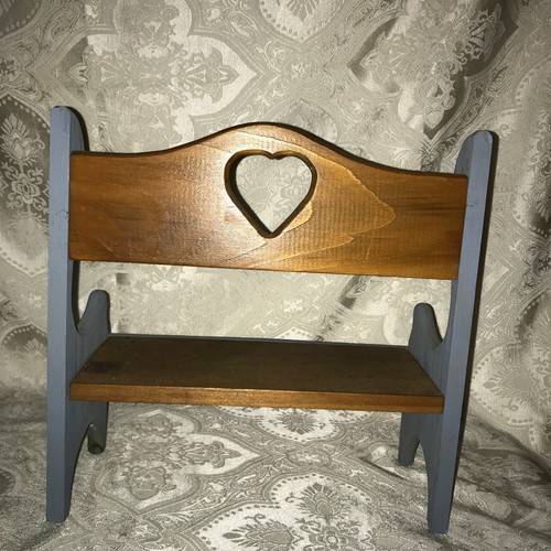 Vintage blaue handgefertigte Holz Puppenmöbel Bank mit Herzausschnitt 10" x 4,5 x 11" - Bild 3 von 17