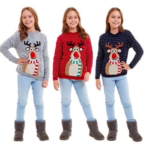 Neu Kinder Jungen Mädchen Weihnachten Winter Pullover Strick Retro - Bild 1 von 15