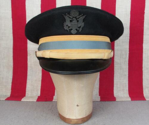 Vintage 1940s US Army Military Hat Wool Visor Cap Rattan Sides Metal Badge WWII - Picture 3 of 8