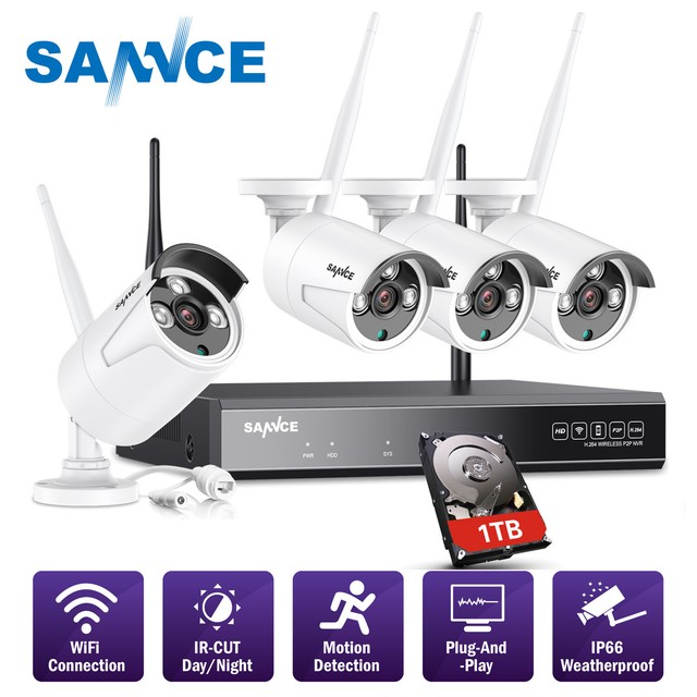 Wireless Security Camera System 4//8CH HD 1080P 1TB HDD CCTV WIFI Kit NVR Outdoor