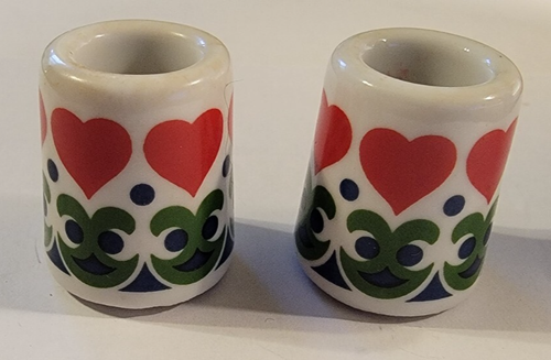 2 Germany Miniature Porcelain Candle Stick Holders Painted Heart Design - Picture 1 of 3