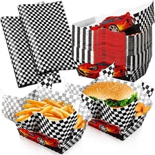 90 Pcs Paper Food Tray with Deli Liner Include 30 Pack Racing Flag Food Boats...