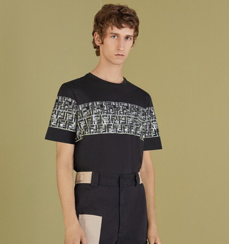 FENDI ストライプ Tシャツ Fendi Men\u0027s Slim Fit Camouflage FF Stripe T-Shirt - Black - Large
