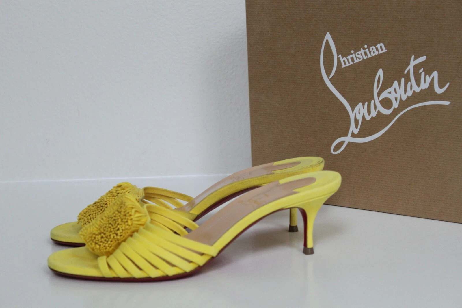 Christian Louboutin — New sz 7.5 / 37.5 Christian Louboutin Belbrossa Yellow Suede Slip-On Sandal Shoe