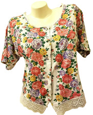 Victoria's Secret Sleep Shirt White Floral Lace Short Sleeve Button Front Size S