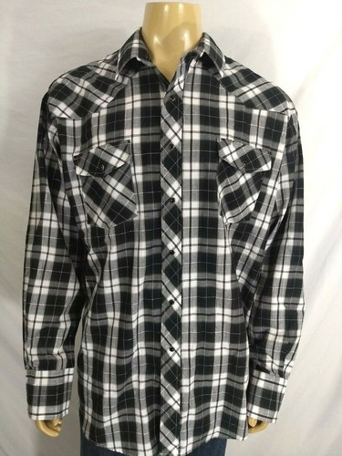 Camisa ROPER Western Botón a Presión Informal LS Hombres XL Negra Blanca Plateada Cuadros Vaquero - Imagen 1 de 7