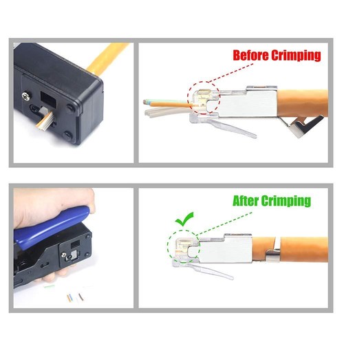 Cat7 Cat6A RJ45 connettori pass-through schermati confezione da 30, elencati UL 3 poli 5... - Foto 8 di 9