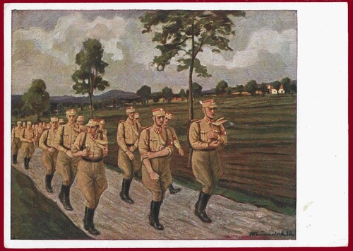 German WW 2 Third Reich postcard Berlin 1938 SA Sport/Defence Badge