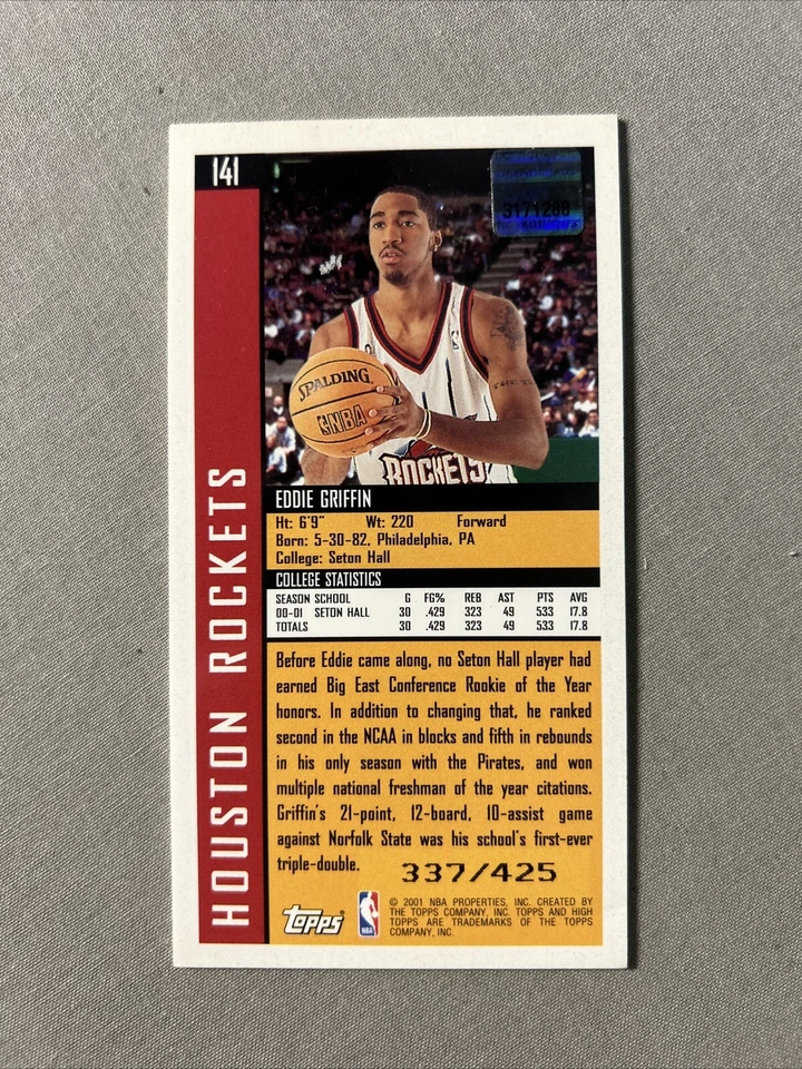 2001-02 Topps High Topps/425 Eddie Griffin #141 Rookie RC Rockets! Foto 2 de 2