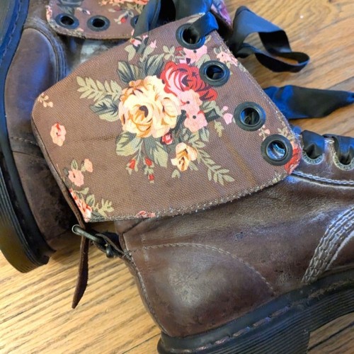 Dr. Martens Floral Combat Boots Vintage Leather Lace-up Ankle Boots UK 4 - Picture 3 of 16