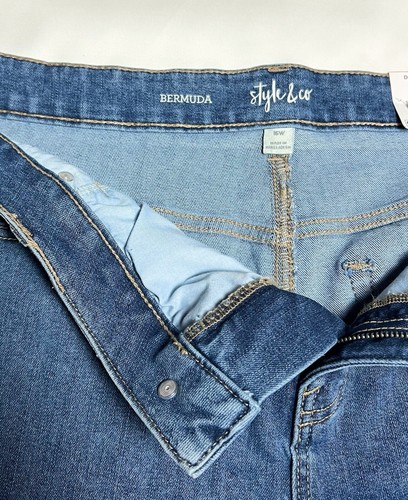 Style & Co Women’s Plus Size Mid Rise Raw Edge Denim Bermuda Short Blue Size 16W - Picture 8 of 8