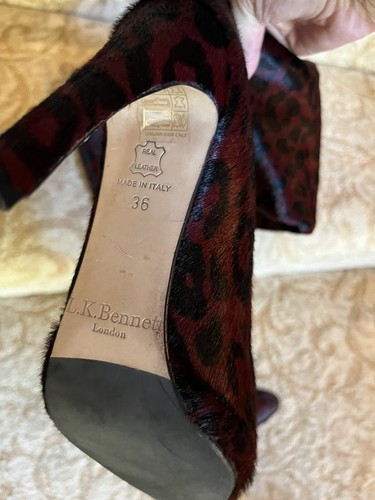 😎❤️LK Bennett London Wine/Black Real Leather Calf Hair Knee High Boots Size 36 - Picture 5 of 5