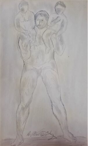 DESSIN graphite et charbon d'Abraham Walkowitz signé daté 1905 encadré Hercules - Photo 10 sur 12