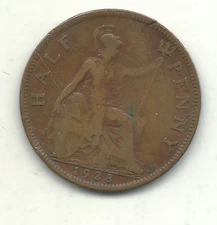 A VINTAGE BETTER GRADE 1928 GREAT BRITAIN ENGLISH 1/2 HALF PENNY-MAY121