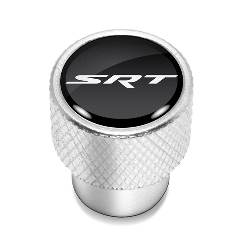 SRT Logo in Black on Shining Silver Aluminum Tire Valve Stem Caps for Dodge Jeep - Picture 2 of 4