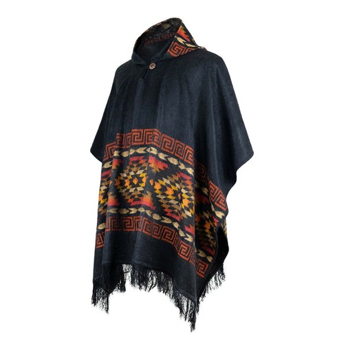 Lightweight BABY ALPACA Wool Hooded Poncho Pullover UNISEX Handmade in Ecuador - Picture 2 of 12