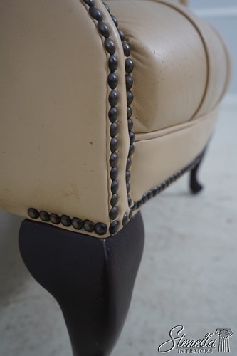 64031: Chesterfield Style Tufted Creme Leather Wing Chair - Picture 19 of 20