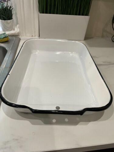 Cazuela vintage blanca negra esmaltada rectangular lavadero granja - Imagen 6 de 6