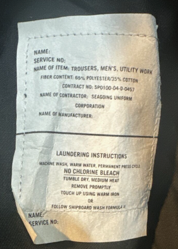 Military Trousers Pants Mens 38x34 Blue DSCP Quarterdeck Utility Work Canvas NEW - Picture 8 of 8