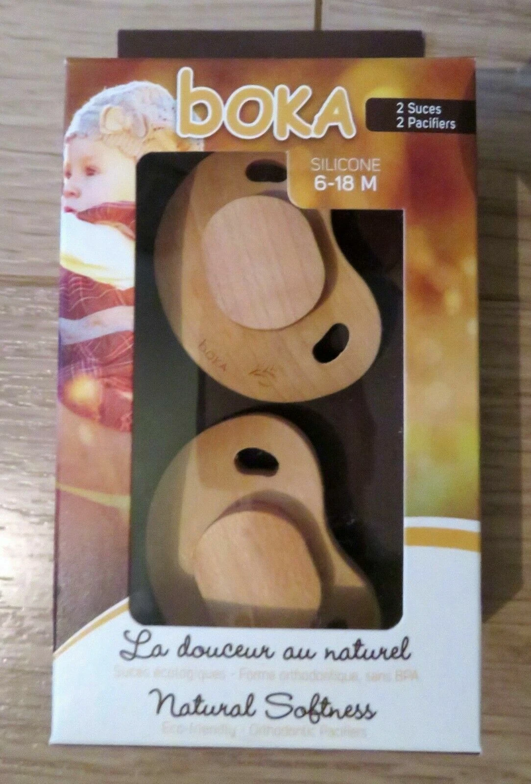 Boka eco wooden baby dummy soother pacifier 6-18 months silicone 2-pack
