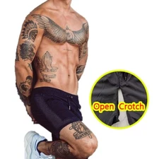 Men Open Crotch Pants Shorts Gay Sport Double Hidden Zipper Couple Sweatpants