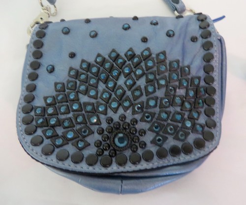 KIPPYS PURSE BELT POUCH Crystals BLUE Metallic Cross Body BLING Dance Cowgirl - Picture 1 of 4