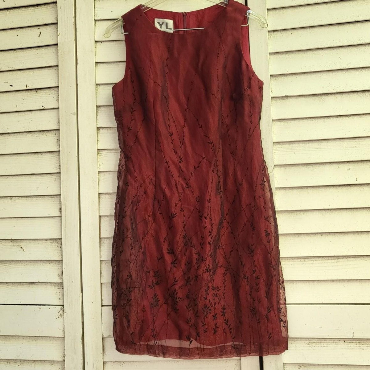 Vintage 90s YL Womens Size 8P Dark Red Dress Sleeveless Black Floral  Embroidery | eBay