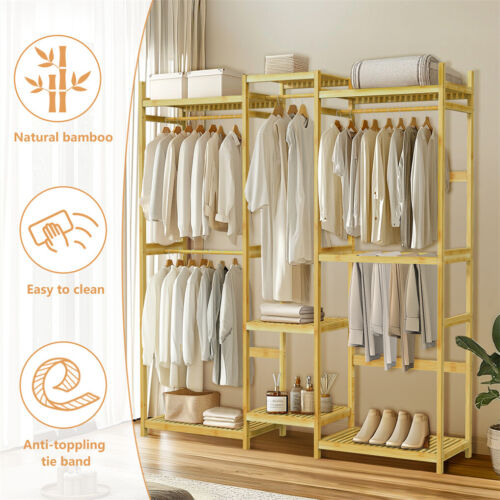 Heavy Duty Bamboo Closet System Clothes Rack Large Garment Stand with 8 Shelves - Picture 10 of 12