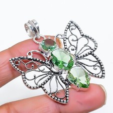 Green Amethyst Gemstone Handmade 925 Sterling Silver Jewelry Pendant Size 2"