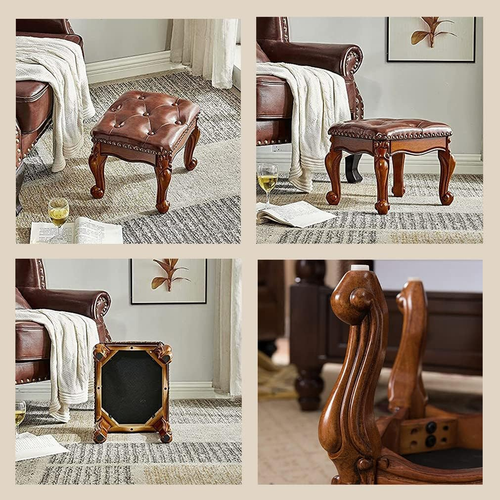 Upholstered Leather Footstool Chair for Living Room Sofa Entryway, Small Foot St - Picture 5 of 9