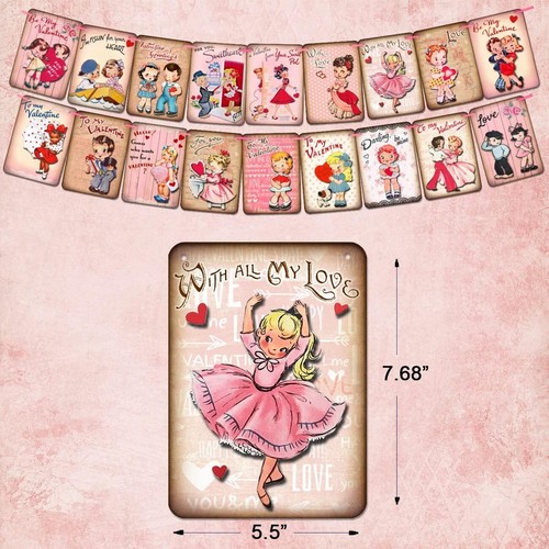 Valentines Day Decor Vintage Valentines Banner Traditional Retro Valentine’S Day - Picture 2 of 11