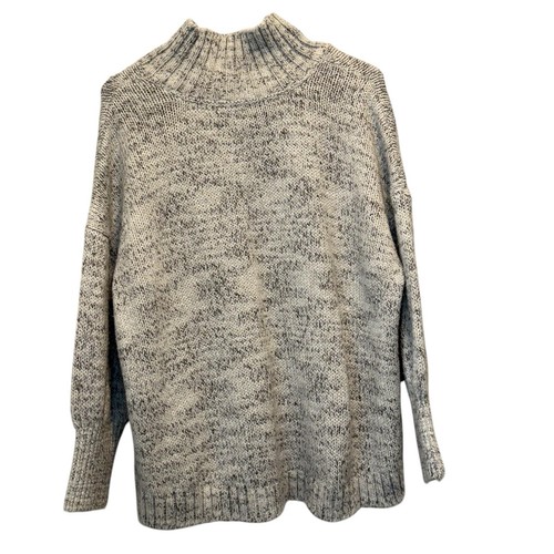 Pure Jill Mock Neck Fisherman Knit Sweater Marble Oatmeal Gray Size Large Petite - Picture 2 of 5