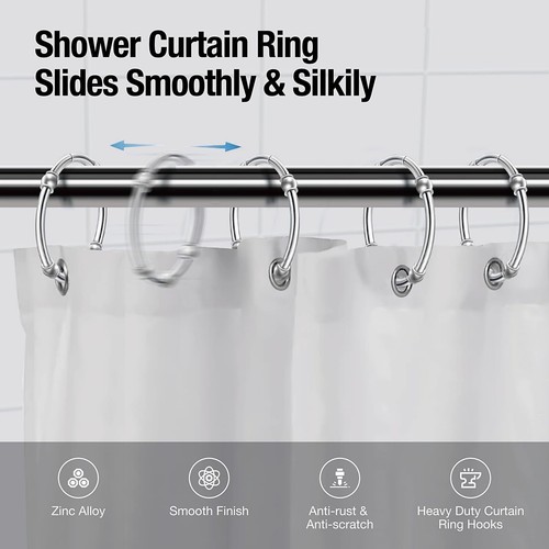 Shower Curtain Hooks Rustproof Shower Curtain Rings Hooks 12 Pack Round Decor... - Picture 5 of 6