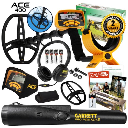 Garrett ACE 400 Metal Detector with DD Waterproof Search Coil and Pro Pointer II - Picture 1 of 12