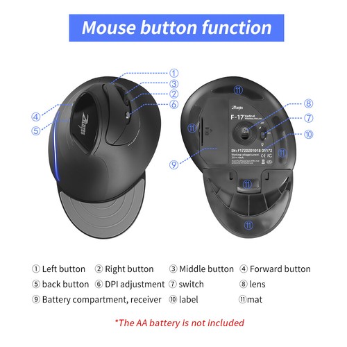 ZELOTES F-17 Vertical Mouse 2.4GHz Wireless Gaming Mouse 6 Keys Ergonomic R3G6 - Picture 3 of 12