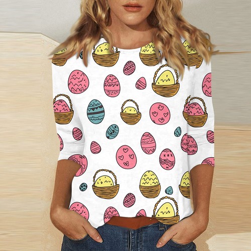 3/4 Sleeve Shirts For Women Cute Easter Print Graphic Tees Blouses Casual Plus - Picture 31 of 36