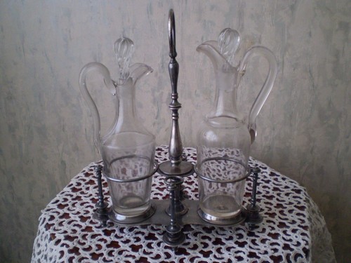 ANTIQUE Art-Nouveau  KRISTOFLE  SILVERPLATE  SET OIL -acetic  - Picture 3 of 12