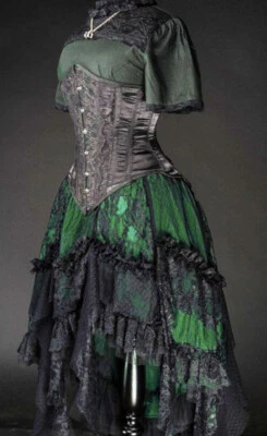 Dark Dreams Gothic Burlesque Steampunk Ruffle-Skirt Rock Ginger grün-schwarz neu